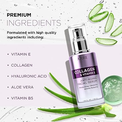 AZURE Collagen & Vitamin E Anti Aging Facial Serum – Restoring, Smoothing & Hydrating Face Serum – Reduces Fine Lines & Wrinkles, Repairs Dry, Tired & Dehydrated Skin – Skin Care Made in Korea – 50mL / 1.69 fl.oz. - Image 2