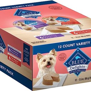 Blue Buffalo Delights Natural Adult Small Breed Wet Dog Food Cups, Pate Style, Filet Mignon and Porterhouse 3.5-oz (12 Pack- 6 of Each Flavor)