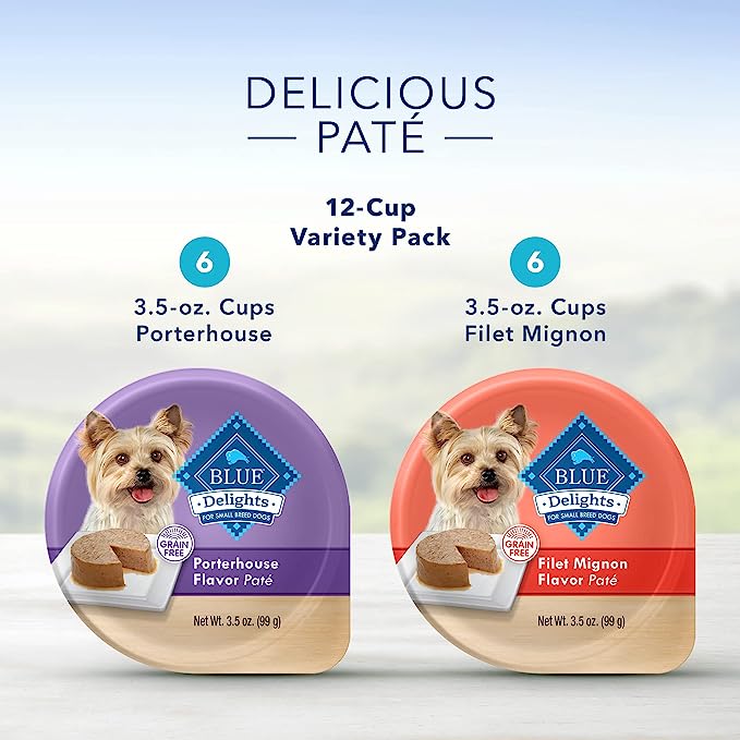Blue Buffalo Delights Natural Adult Small Breed Wet Dog Food Cups, Pate Style, Filet Mignon and Porterhouse 3.5-oz (12 Pack- 6 of Each Flavor) - Image 2