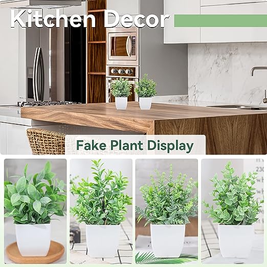 Der Rose 4 Packs Fake Plants Mini Artificial Greenery Potted Plants for Home Decor Indoor Office Table Room Farmhouse - Image 3