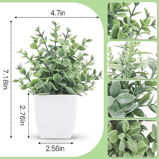 Der Rose 4 Packs Fake Plants Mini Artificial Greenery Potted Plants for Home Decor Indoor Office Table Room Farmhouse - Image 2