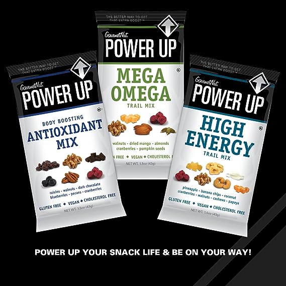 Power Up Assorted Trail Mix Travel Packs By Gourmet Nut, Mega Omega, Protein Packed, High Energy & Antioxidant Dried Fruit & Nuts Mix – Keto & Paleo Friendly Non GMO Vegan Gluten Free, 1.5oz (24 Pack) - Image 3