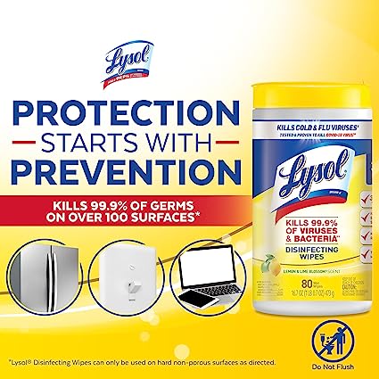 Lysol Disinfectant Wipes, Multi-Surface Antibacterial Cleaning Wipes, For Disinfecting and Cleaning, Lemon and Lime Blossom, 80 Count (Pack of 4) - Image 2