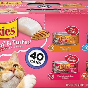 Purina Friskies Wet Cat Food Variety Pack, Surfin’ & Turfin’ Prime Filets Favorites – (40) 5.5 oz. Cans